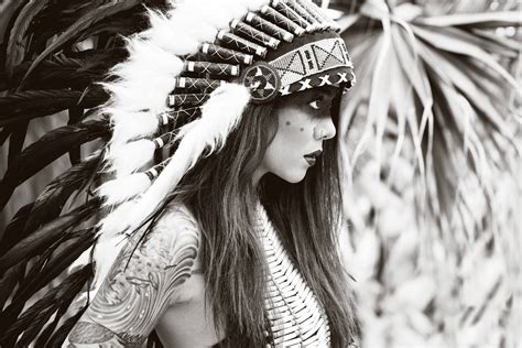 Women Sepia Native Americans Headdress Profile Wallpaper