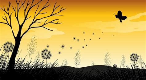Free Vector Outdoor Nature Silhouette Sunset Scene