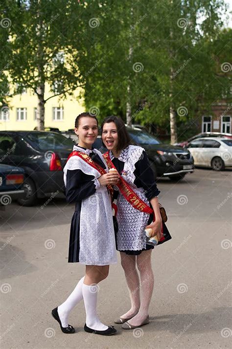 Russian Schoolgirls In Uniform After Graduation Editorial Photo Image