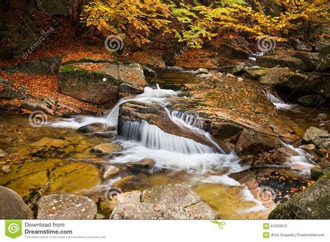 Waterfall In Autumn Scenery Stock Photo Image Of Sudety