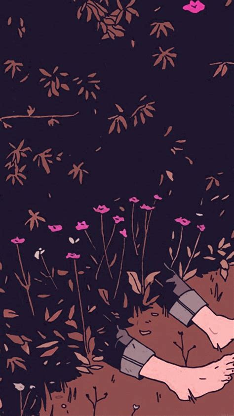 Download Aesthetic Anime Boy Lying In Flowers Phone Wallpaper
