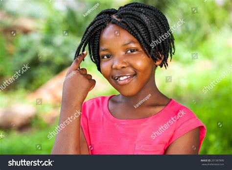 Close Portrait Cute African Girl Showing Stock Photo 251387890