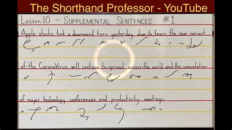 Gregg Shorthand Supplemental Sentences To Lesson 10 Disjoined Word