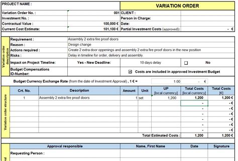 Variation Order Template Construction Documents And Templates