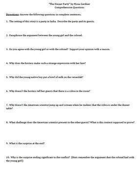 A colonial official and his wife are giving a large dinner party. The Dinner Party by Mona Gardner - 10 Comprehension ...