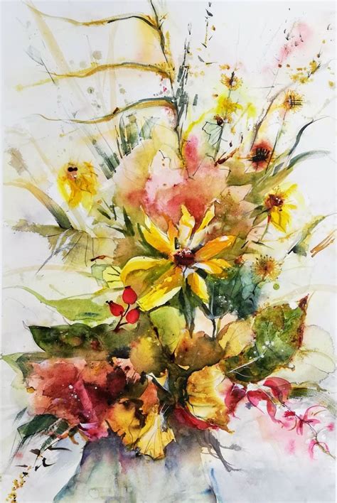 Oktober Strauss | Herbstblumen, Blumen aquarell, Aquarell