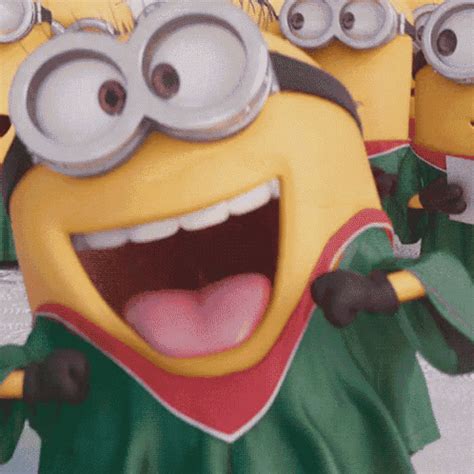 Three Cartoon Characters Dressed In Green And Yellow Outfits With Their Mouths Wide Open