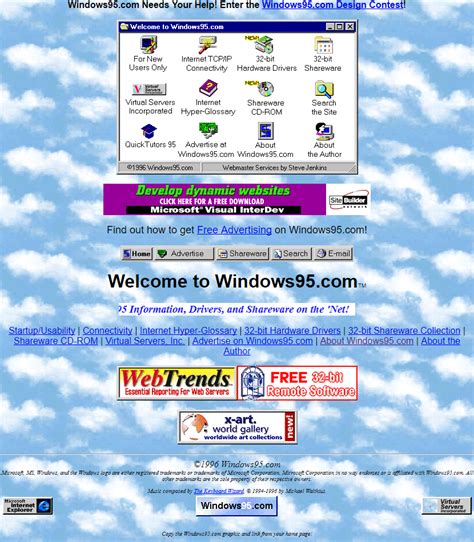 This Is A Screenshot Of The Former Website For Microsofts Windows 95