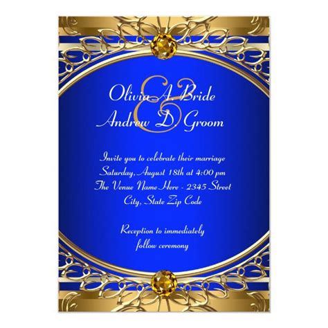 Elegant Royal Blue And Gold Wedding Invitation Zazzle Gold Wedding