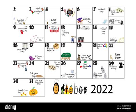 October 2022 Illustrated Monthly Calendar Of Quirky Holidays And