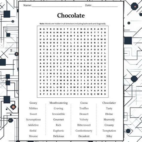 Chocolate Word Search Puzzle Worksheet Activity Printablebazaar
