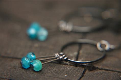 Caribbean Blue Czech Glass Hoop Dangle Earrings By Flowerleaf