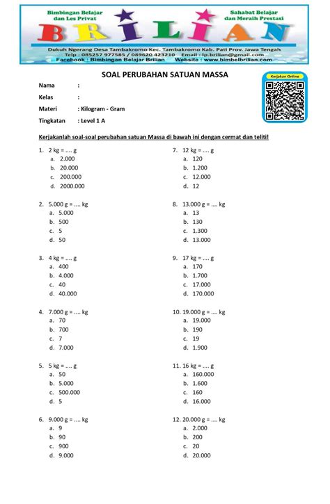 Kumpulan Soal Perubahan Satuan Kilogram Dan Gram Bimbel Brilian