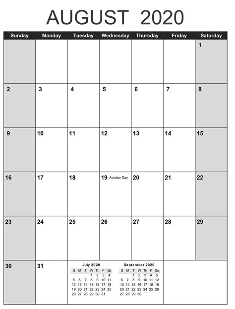 Printable Calendar August 2020 Excel Calendar Calendar Pdf Calendar