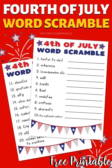 Free Printable 4th Of July Word Scramble Easy Medium And Hard