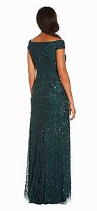 Off The Shoulder Sequin Beaded Gown By Papell Dusty Emerald