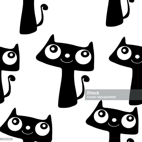 Seamless Black Cat Pattern Background Design Vector Eps10 Stock Illustration Download Image