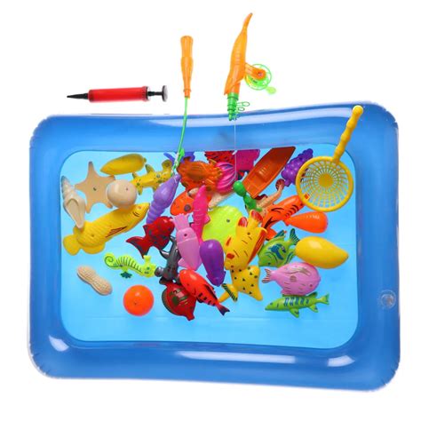 40pcsset Outdoor Toys Fishing Games With Inflatable Pool Magnetic