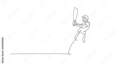 Animated Self Drawing Of Continuous Line Draw Young Agile Man Cricket