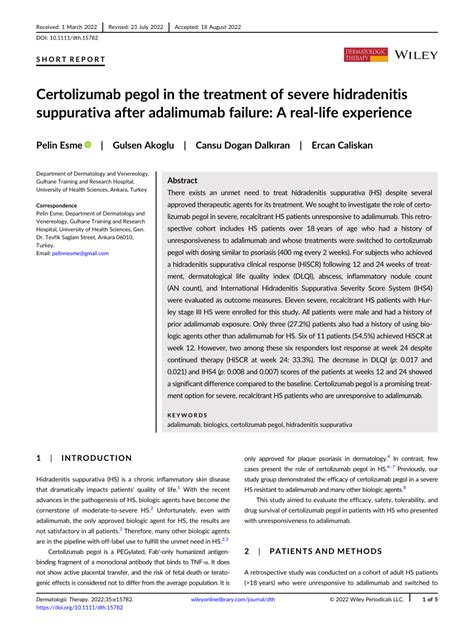 Certolizumab Pegol In The Treatment Of Severe Hidradenitis Suppurativa