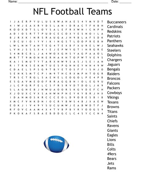 Nfl Word Search Activity Shelter 6 Best Images Of Nfl Football Word