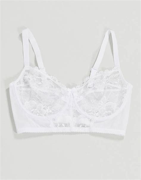 Ivory Rose Fuller Bust Lace And Mesh Mix Longline Bra In White Asos