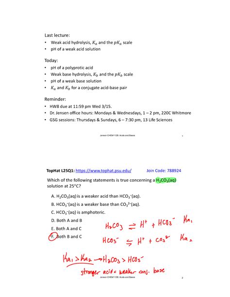 L25 Slides Jensen Chem112b Acids And Bases 1 Last Lecture Weak Acid