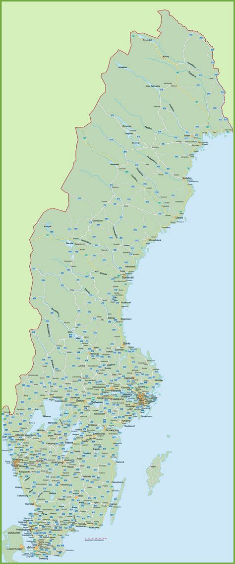 Features a printable map of sweden plus information about the geography of sweden. Sweden road map