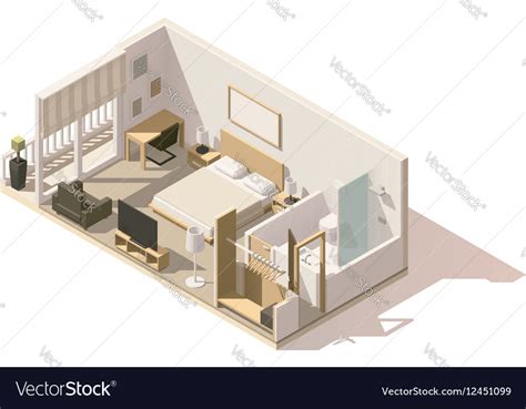 Isometric Low Poly Hotel Room Icon Royalty Free Vector Image