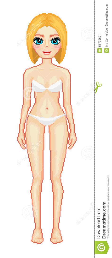 Girl Body Figure Isolated In Pixel Art Cartoon Style