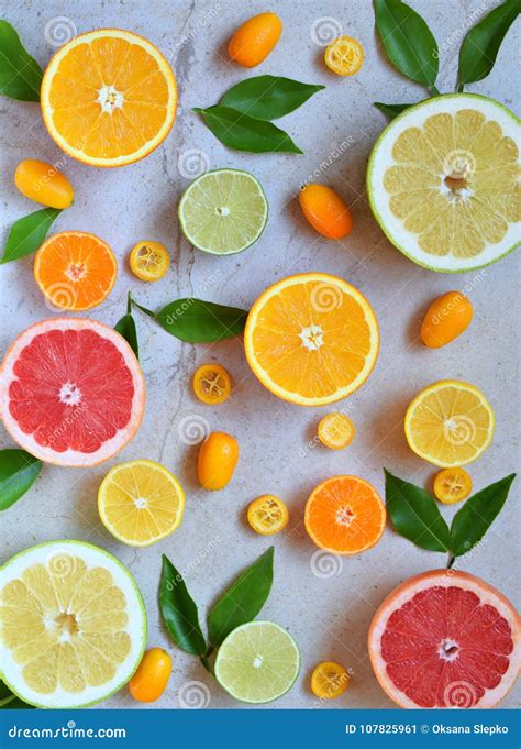 Set Of Citrus On Light Background Orange Mandarin Lemon Grapefruit