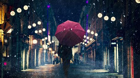 Download Wallpaper 2560x1440 Silhouette Umbrella Night