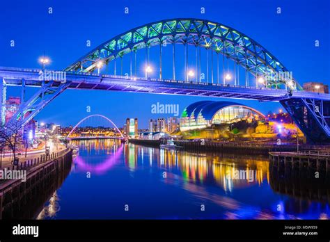 Newcastle Tyne Bridge View At Night Of The Iconic Tyne Bridge With The