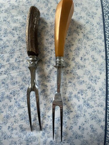 2 Vintage Deer Antler Handle Meat Carving Forks 105 Ebay
