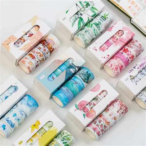 5 pcs box beautiful flower washi tape diy decoration scrapbooking planner masking tape adhesive