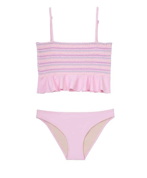 Clements Twins × Pq Champagne Pink Smocked Ruffle Bikini Ruffled