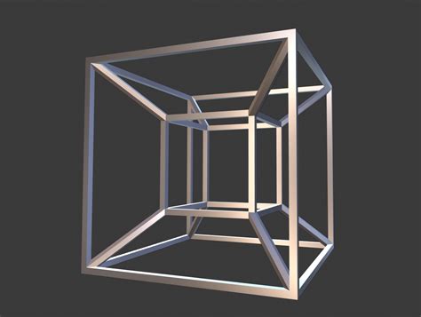4th Dimensional Tesseract Hypercube 3d Model Black Cube W Green Stand