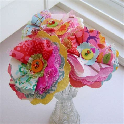 Handmade Fabric Scrap Flower Bouquet Valentines By Tracybdesigns
