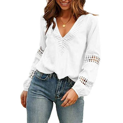 Pink Queen Womens V Neck Lantern Long Sleeve Blouse Hollow Out Casual Shirts Tops Walmart