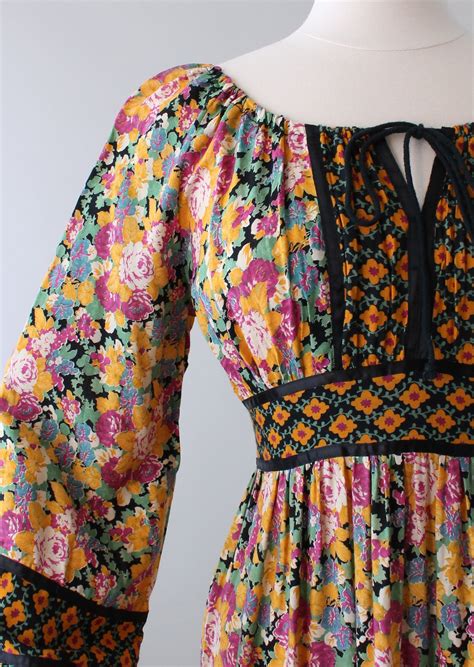 Vintage 1970s Mixed Florals Peasant Dress Raleigh Vintage