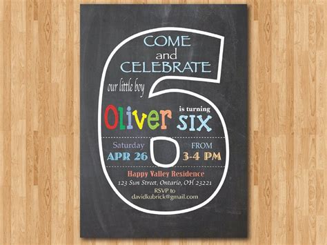Chalkboard 6th Birthday Invitation Sixth Birthday Invite