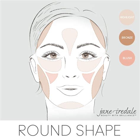 a makeup guide on how to apply highlighter bronzer and blush to a round shaped face blush