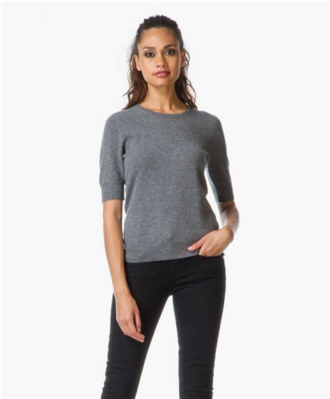 Repeat Short Sleeve Cashmere Sweater Medium Grey Cashmere Sweaters