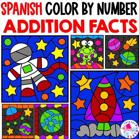 Spanish Color By Number Addition Facts Space Theme Made By Teachers