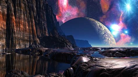 Hd Wallpaper Space Art Alien Planet Surface Outer Space Sky