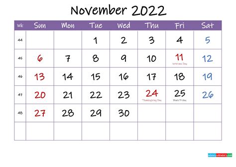 Printable Calendar November 2022 Free Printable Calendar Monthly