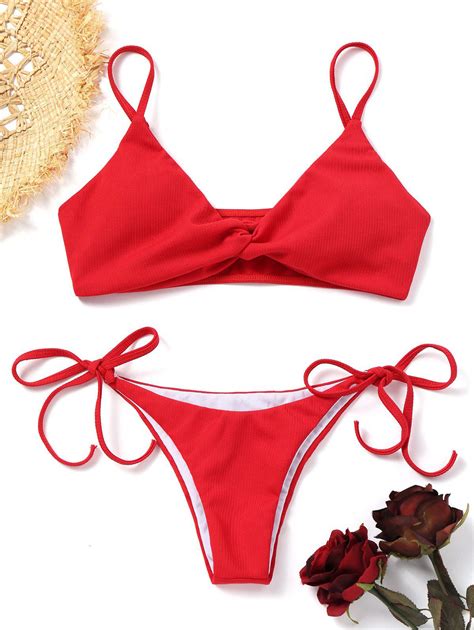 22 Off 2021 Twist Ribbed Bikini Set In Red Zaful
