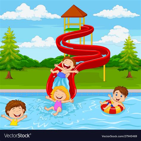 Children Playing In Water Park Royalty Free Vector Image