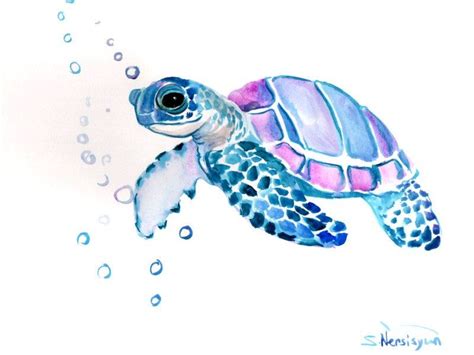 Sea Turtle Original Watercolor Painting 9 X 12 In By Originalonly