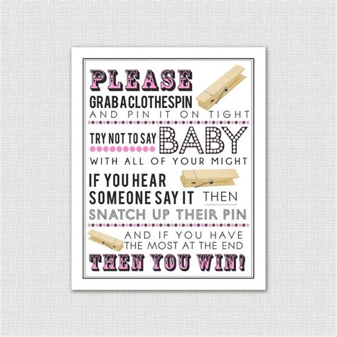 Dont Say Baby Clothespin Game Pink Printable Baby Etsy Clothes Pin